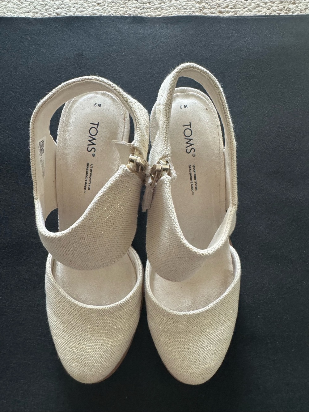 TOMS Cream Canvas Slingback Espadrille Heels